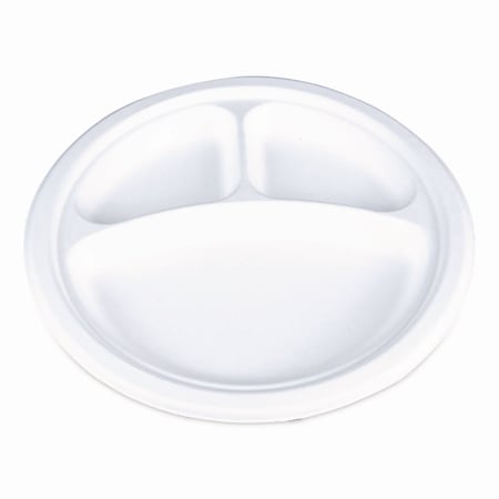 Sct ChampWare Molded Fiber Tableware, 3-Compartment Plate, 10" dia, White, 500PK 18163WPF