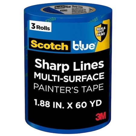 Scotchblue Sharp Lines Series Painters Tape, 60 yd L, 1.88 in W, Crepe Paper Backing, Blue, 3PK 2093-48TC3