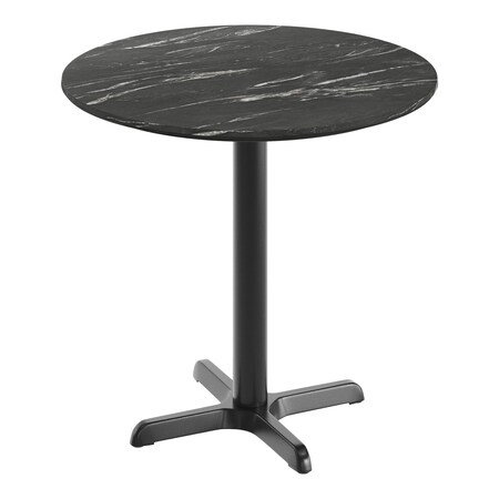 Flash Furniture Commercial 31.25" Black Faux Marble HPL Tabletop with Black Table Height X Base ST-RD31-BKMAR-T2222-GG