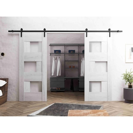 Vdomdoors Sturdy Dbl Barn Door 36 x 80in, Sete 6933 Nordic White W/ Frosted Glass, 13FT Rail Hangers Heavy Set SETE6933DB-NOR-36