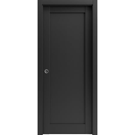 Sartodoors Sliding French Pocket Door 36 x 84in, Quadro 4111 Matte Black, Kit Trims Rail Hardware QUADRO4111PD-BLK-3684