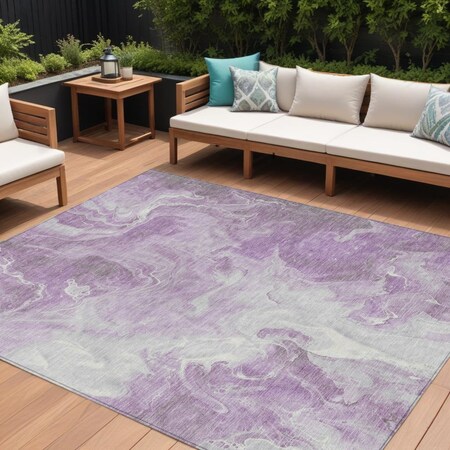 Homeroots 9' X 12' Lavender And Ivory Abstract Washable Indoor Outdoor Area Rug 617786