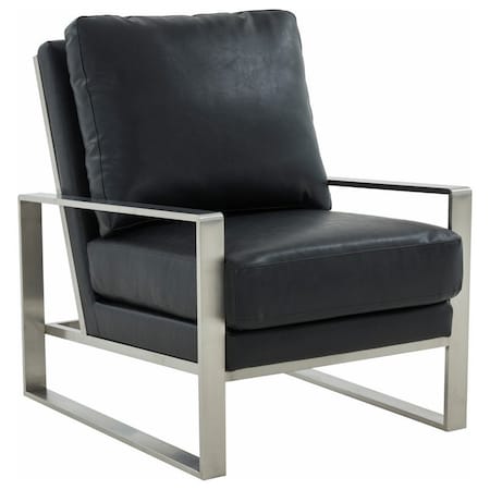 Leisuremod Jefferson Leather Modern Design Accent Armchair with Elegant Silver Frame, Black JAS29BL-L