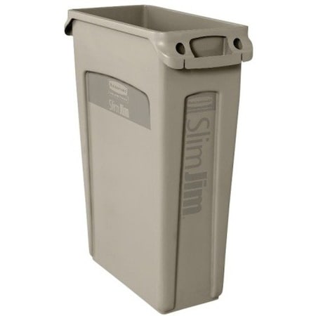 Rubbermaid Commercial Slim Jim 23 gal Rectangular Slim-Profile Plastic Can, Beige, None, Plastic, 11 in FG354060BEIG
