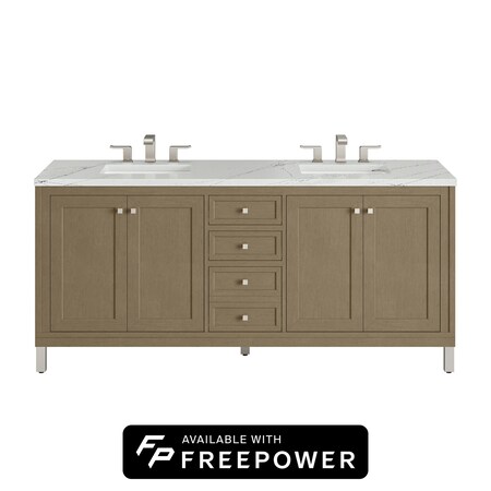 James Martin Vanities Chicago 72 in. Double Vanity, Walnut Whisper, w/ 3 CM Ethereal Noctis Silestone Top 503-V72-WLW-FENC