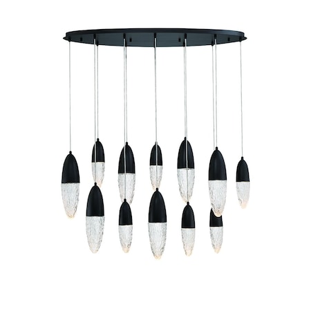Eurofase Ã‰crou Modern Halogen Indoor Chandelier, 12-Light, Drum, Dimmable, Black/Glass 43861-024
