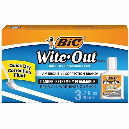 Bic Wite-Out Quick Dry Correction Fluid, 20 Ml Bottle, White, 3/pack PK3 WOFQD324