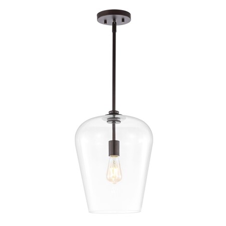 Jonathan Y Hayes 11.25" 1-Light Industrial Farmhouse Iron/Glass LED Pendant, Oil Rubbed Bronze/Clear JYL7596A
