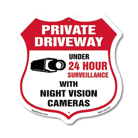 Signmission Private Driveway Shield Sign Under 24 Ho, 18 Inch X 18 Inch, Plastic Sign SHI-P-18-437