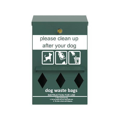 Furloo Wall-Mount Pet Waste Roll Bag Dispenser, Steel, Green FLO13R-D-G