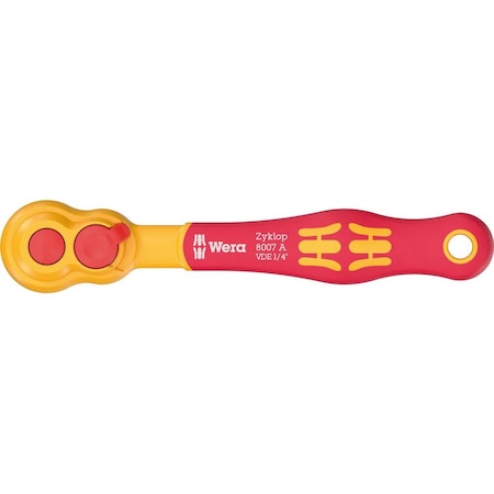 Wera 8007 A VDE Zyklop ratchet, insulated, with reversing lever, with 1/4 in drive, 1/4 in x 144 mm 5004866001