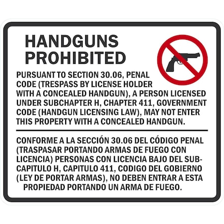 Lyle Section 30.06 Concealed Handguns Prohibited Sign, 36x30, High Intensity Prismatic, White G-15908-HI_36x30