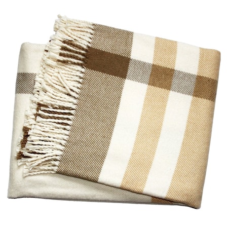 Homeroots Plush Multi Beige Plaid Throw Blanket with Tassels 475706