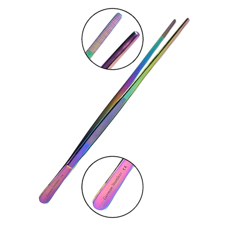 A2Z Scilab Culinary Tweezers, Blunt Serrated Jaws, 12 Inch Multicolor Straight, Stainless Steel Tongs A2Z-ZR1038