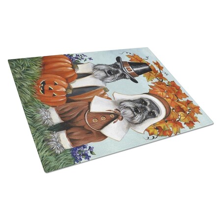 Carolines Treasures Schnauzer Thanksgiving Pilgrims Glass Cutting Board - Large PPP3167LCB
