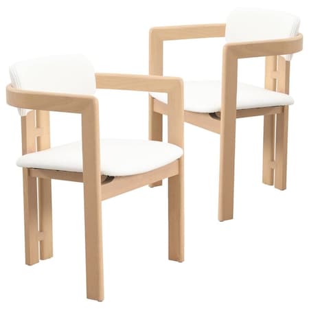 Leisuremod Velo Series Modern Dining Chair in Natrual Wood with White Seat, 2PK VCNW-51W-2