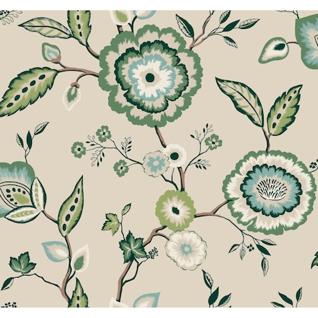 York Wallcoverings Dahlia Blooms Green and Beige Wallpaper GO8233