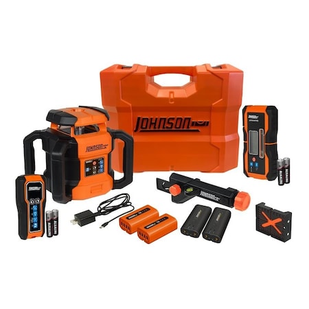 Johnson Dual Slope Rotary Laser Kit, 200 ft Interior, 4000 ft Exterior, +/-1/16 in at 100 ft Accuracy JRT300-RDHV-K