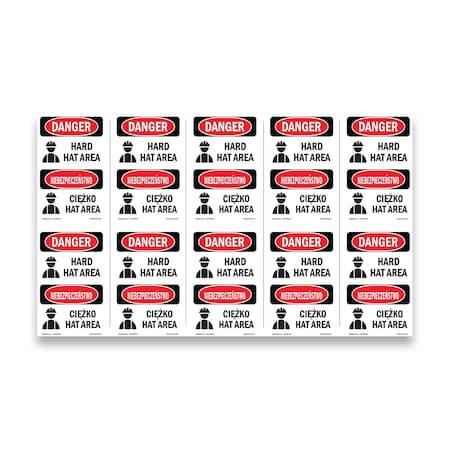 Signmission OSHA Danger Sign, Hard Hat Area Bilingual, 5in X 3.5in Decal, 10PK, OS-DS-D-35-VP-1292-10PK OS-DS-D-35-VP-1292-10PK