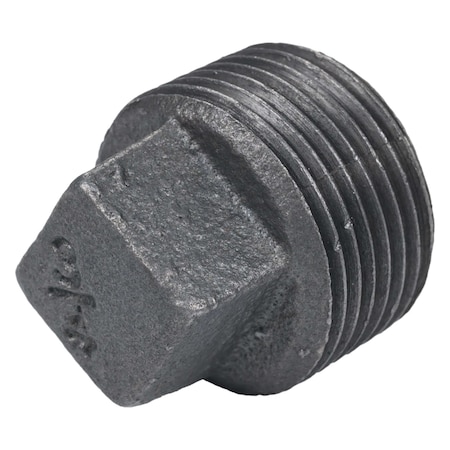 Zoro Select Plug Black Coated Malleable Iron Pipe Fitting, 1/2" Pipe, MBSPT, Iron, Class 150 793FJ1