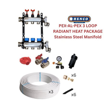 Henco Infloor radiant heating set - PEX-AL-PEX + stainless steel manifold - 570 - 850 sqft 806375