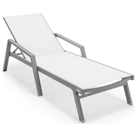Leisuremod Marlin Patio Chaise Lounge Chair with Armrests in Grey Aluminum Frame, White MLAGR-77W