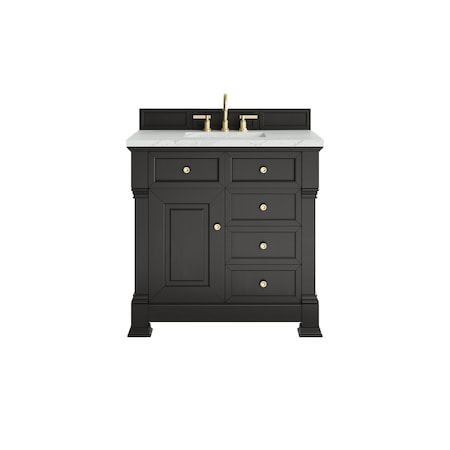 James Martin Vanities Brookfield 36 in. Single Vanity, Black Onyx w/ 3 CM Ethereal Noctis Silestone Top 547-V36-BKO-3ENC