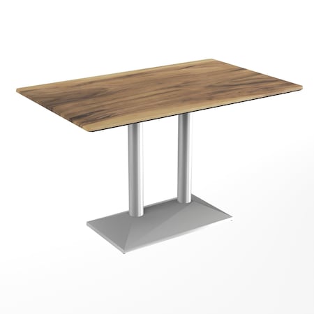 Flash Furniture Commercial All-Weather 48x30 Natural HPL Tabletop-SIL 2 Column Base ST-REC3048-NAT-TB002S-GG
