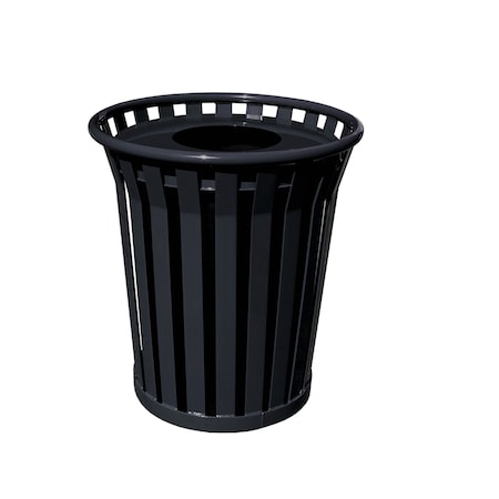 Witt Industries Heavy Duty Black Outdoor Slatted Metal Receptacle with Flat Top WC3600-FT-BK