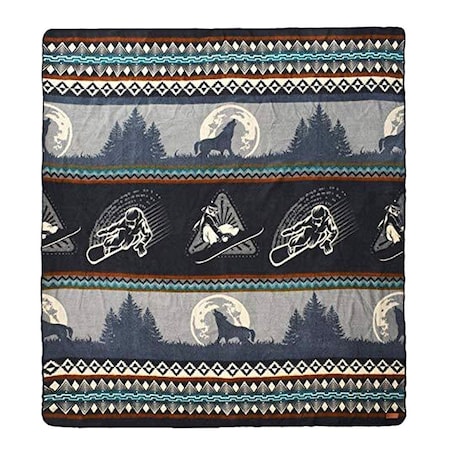 Homeroots Ultra Soft Gray and White Snowboarder Handmade Queen Size Woven Blanket 383069
