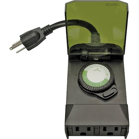 Southwire Mechanical Timer, 15 A, 125 V, 1875 W, 24 hr Time Setting, 24 On/Off Cycles Per Day Cycle, Black 50011