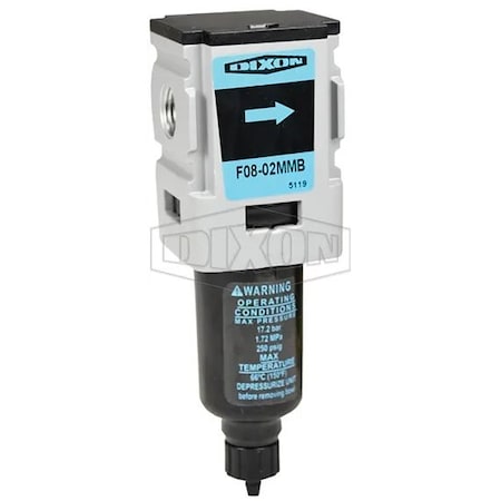 Dixon Wilkerson by Miniature Particulate Filter, 1/4 in NPT/BSPP-G Port, 250 psig Pressure Range, 50 SCFM F08-02MMB