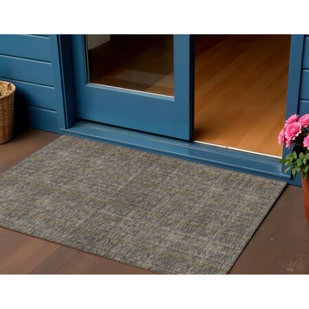 Homeroots 3' X 5' Taupe Denim Blue And Olive Green Striped Washable Indoor Outdoor Area Rug 615095