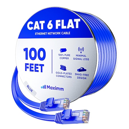 Maximm Cat6 Flat Ethernet Cable 100ft, Blue CAT6FLAT100FTBlue