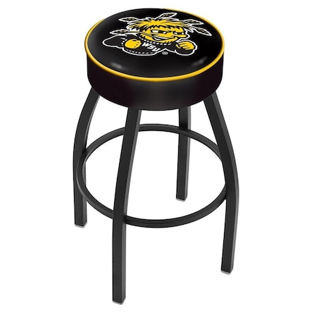 Holland Bar Stool Co 25" 4" Wichita State Cushion Seat, Blk Wrinkle Base Swivel Bar Stool L8B125WichSt