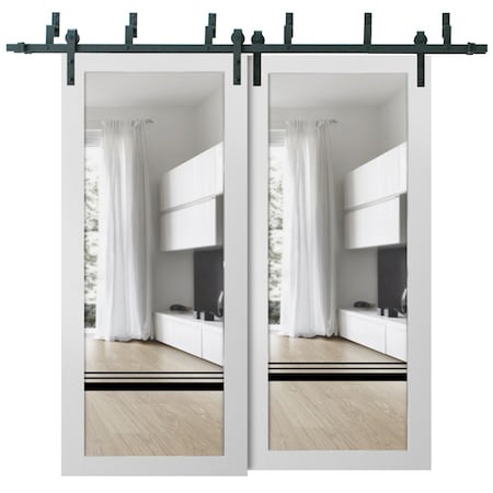Sartodoors Sliding Closet Clear Glass Barn Bypass Doors, Lucia 2666 White Silk and Aluminum Strips, Sturdy 6. LUCIA2666BBB-WS-48 x 80 (2* 24x80)