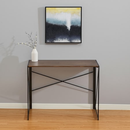 Homeroots 39" Brown and Black Wood and Metal H-Shape Computer Desk 568043