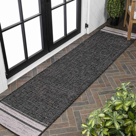 Jonathan Y Alda Modern Minimalist Mingled Solid Black/Cream 2 ft. x 8 ft. Indoor/Outdoor Runner Rug TSN213A-28