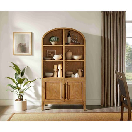 Martin Furniture Modern Wood Arched Display Cabinet/Bookcase, Office Shelving, Storage Cabinet, Fully Assembled, Brown IMOL4076DC