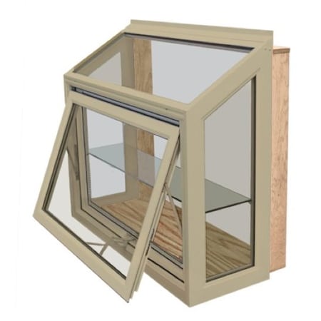 Factory 2U Windows Garden Window with Shelf, 36in x 41in, Tan, Insulated Oak Seatboard, Low-E Glass 802952