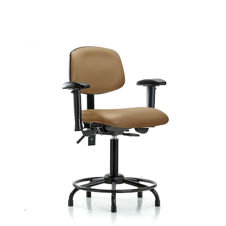 Blue Ridge Ergonomics Bench Chair, Vinyl, RT, AA, Glides, Taupe, 6-Way Adjustable, 22" to 29" Height, Taupe BR-VMBCH-RT-T0-A1-RG-8584