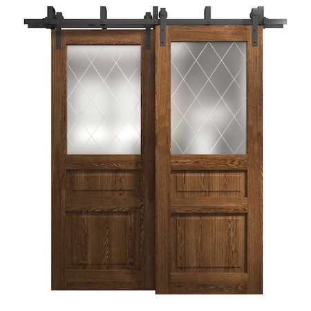 Sartodoors Sliding Closet Barn Bypass Doors 36 x 96 inches, Ego 5011 Cognac Oak Veneer, Modern 6.6ft Rails Ha EGO5011BBB-DKO-3696