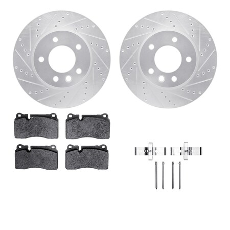 Dynamic Friction Co DFC Rotors-Drilled & Slotted-Silver w/ EURO 5000 Ceramic Brake Pads Incl Hdw 7612-74049