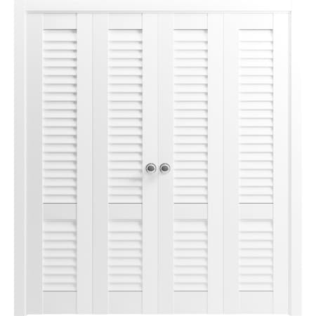 Sartodoors Sliding Closet Double Bi-fold Doors 72 x 96 inches, Louver 3388 Primed Wh1te, Tracks Trims Hardwar LOUVER3388DBF-PRI-7284