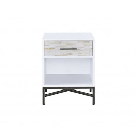 Homeroots 20" X 18" X 26" White And Black Wooden Nightstand 319110