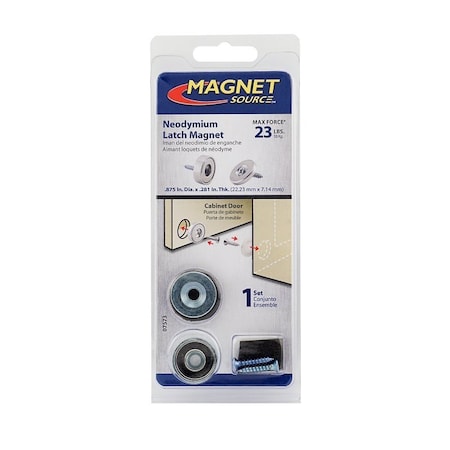 Magnet Source Latch Magnet Kit, 7/8 in W, Steel, Zinc 07573