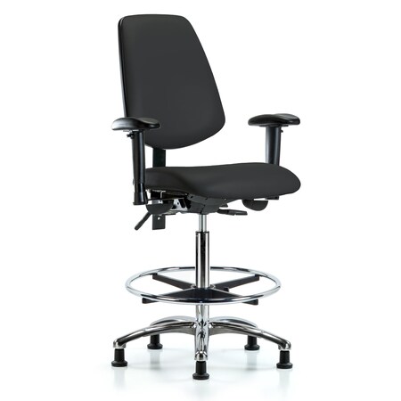Blue Ridge Ergonomics High Bench Chair Adjustable Arms, 26" to 35-1/2" Height, Vinyl, Black BR-VHBCH-MB-CR-T0-A1-CF-RG-8540