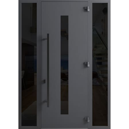 Vdomdoors Front Exterior Prehung Steel Door Ronex0130 Grey 96 2 Sidelight Exterior Windows Sidelites Entry RONEX0130EXD-GRE-W16+36+16xH96-LH-I