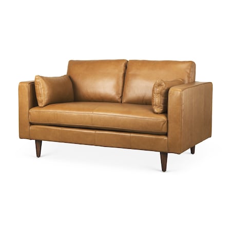 Homeroots 65" Tan Leather Sofa With Brown Legs 607312