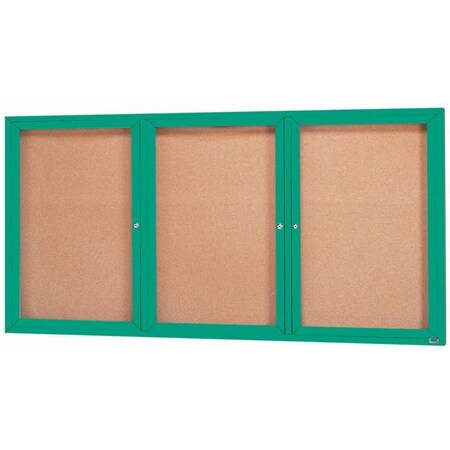 Aarco Enclosed Natural Pebble Grain Cork Bulletin Board w/ Green Powder Coated Al Frame, 48''Hx96''W DCC4896-3RG